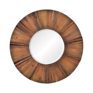 Luxurious Round Solid Wood Wall Mirror with a deep brown 10cm thick frame in a premium hotel lobby.