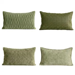 Sage Green Lumbar Throw Pillow collection featuring 3D quilted, embossed, and linen-cotton textures in 50x30cm.
